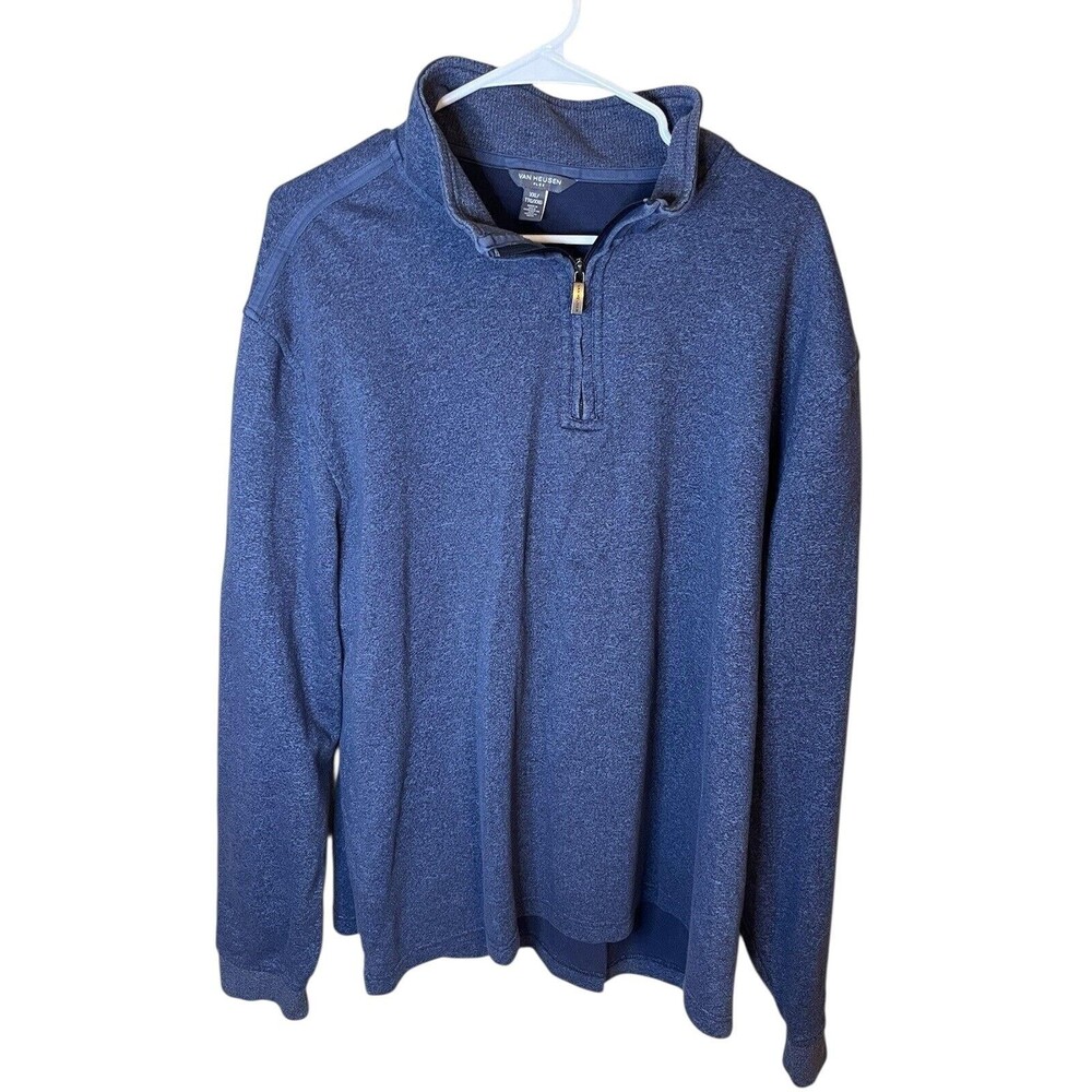 Van Heusen Flex Mens XXL Blue Long Sleeve Quarter Zip Fleece Pullover